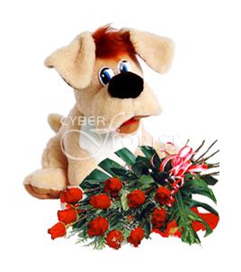 плюшевая собачка с розами